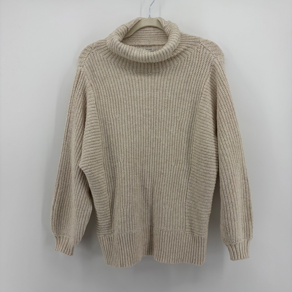 American Eagle Womens Small Beige Turtleneck Sweater Shaker Knit Oversized